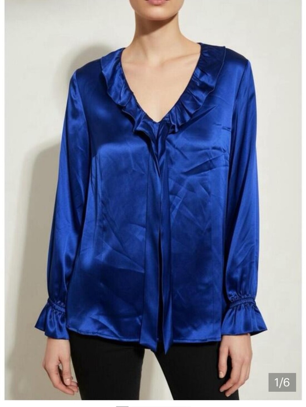 Alfani Satin Ruffle Tie-Neck Blouse - Blue - Size 14W
